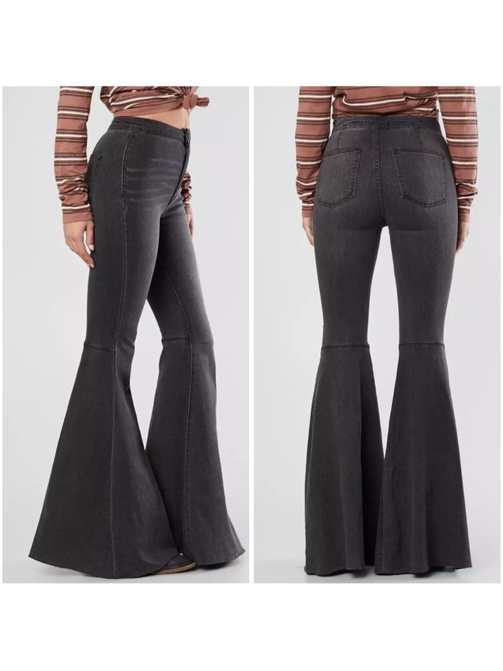 Free People Just Float On Flare Stretch Jeans In Washed Black Size 27